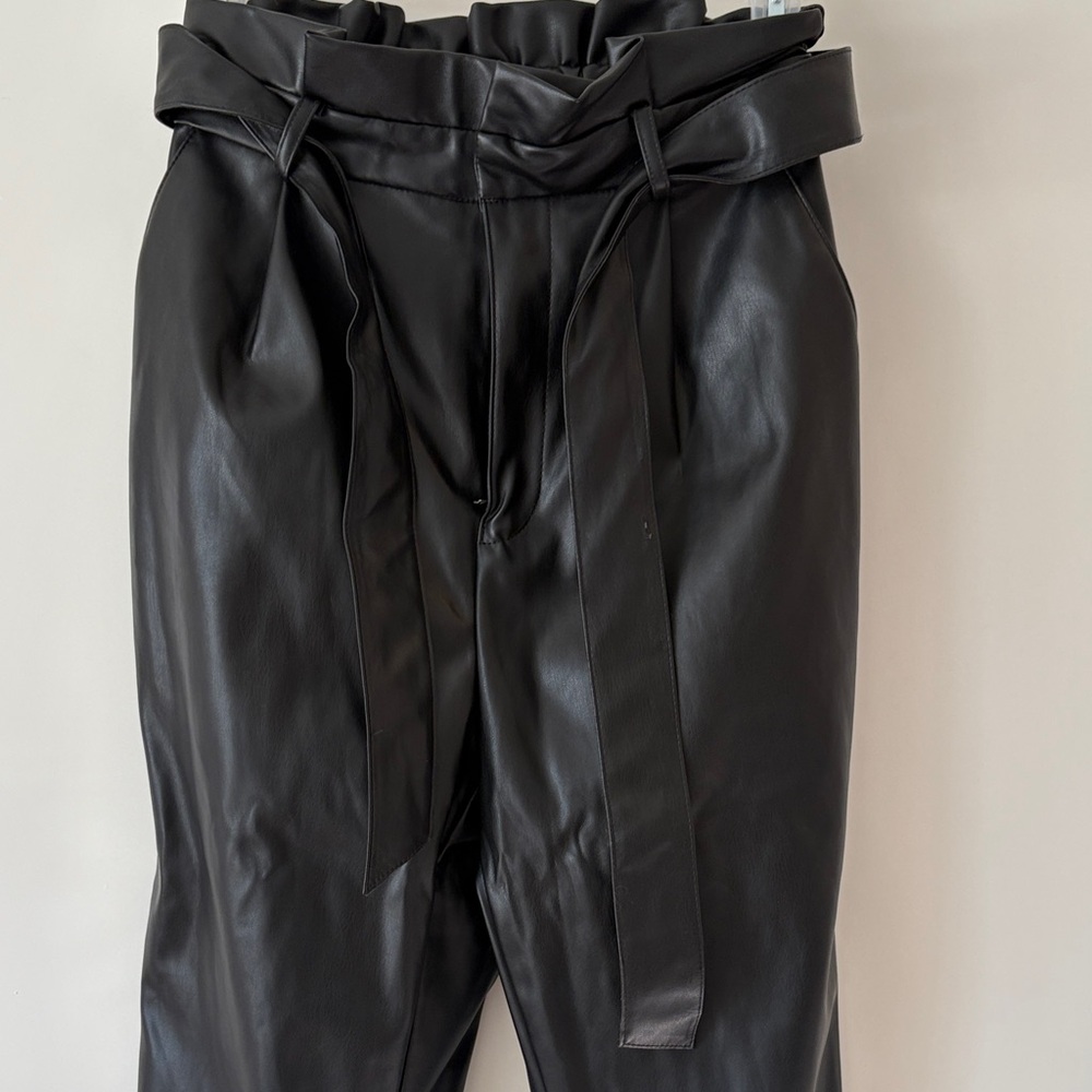 Steve Madden Black Faux Leather Paperbag Waist Pants